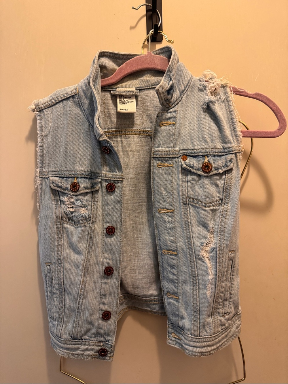 H&M Light Blue Distressed Denim Vest